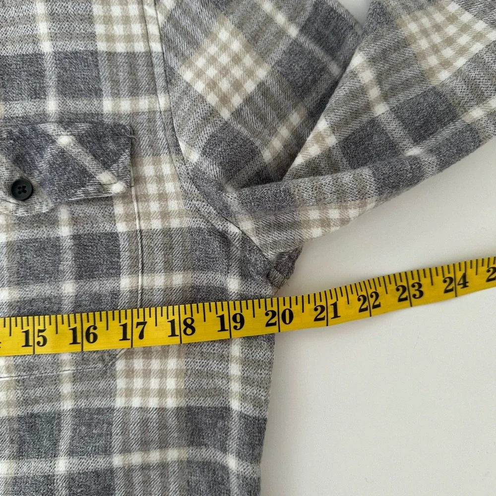 Civil Society Mens Small Gray Plaid Flannel Button Down Shirt Long Sleeve Cotton